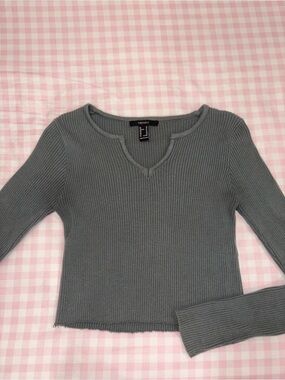 Forever 21 Women's Long-Sleeve Ribbed Top in Green
